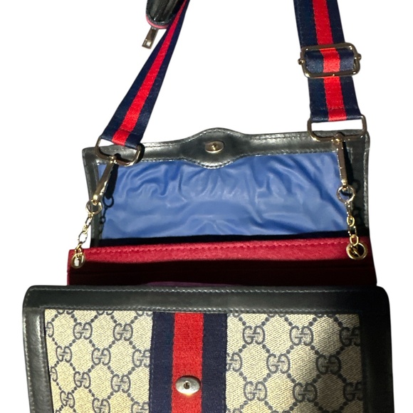 Vintage GUCCI Clutch Bag With Navy/Red Unbranded Replacement Strap & Coin Case - Picture 7 of 7